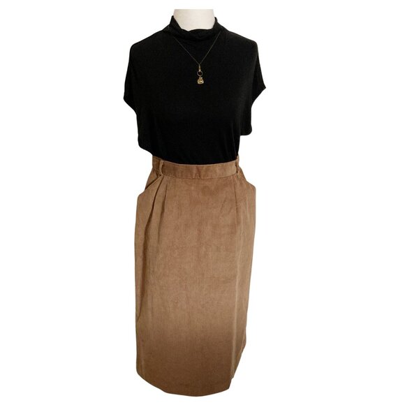 PANT-HER Vintage brown corduroy a-line skirt with pockets ~ XS SMALL midi skirt - Picture 3 of 9